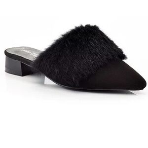 Henry Ferrera Black Fur-Accent Mules NWOT Sz 11